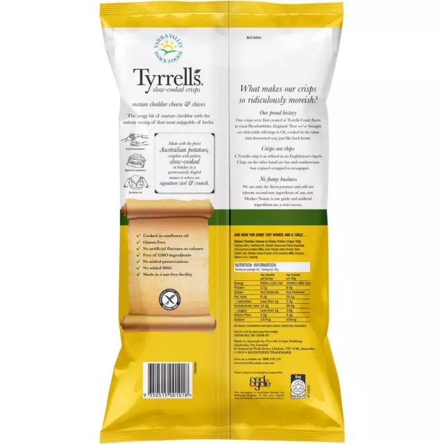 Tyrrells Cheddar Cheese and Chives Slow Cooked Potato Chips Pack 165g 2