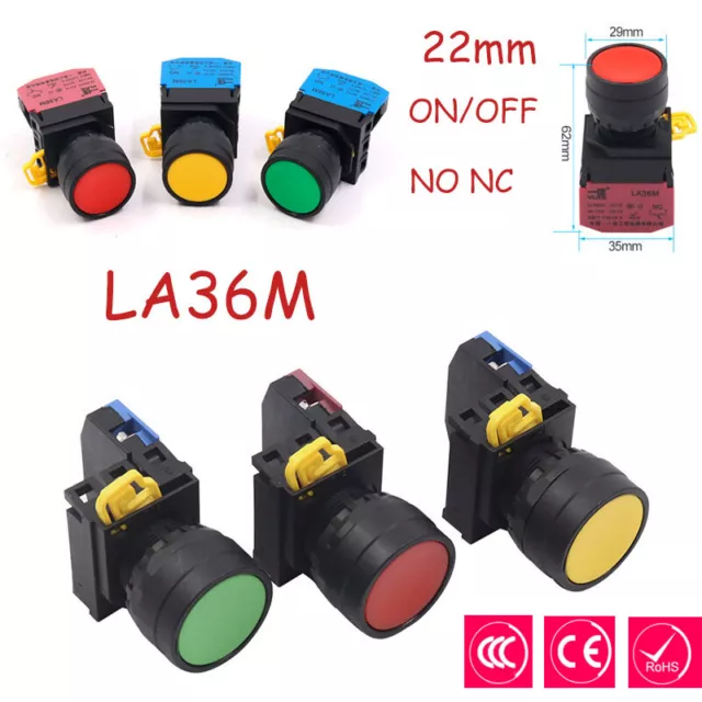 22mm Push Button On /Off Momentary Latching Switch Black White Red Green Blue