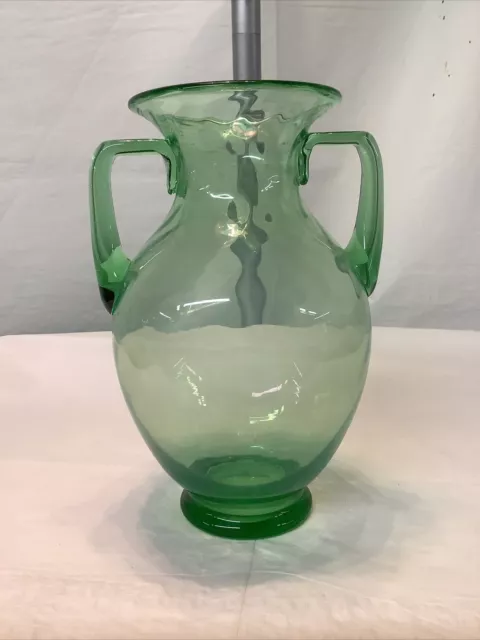 Vintage Uranium Double Handle Swirl Vase Glows