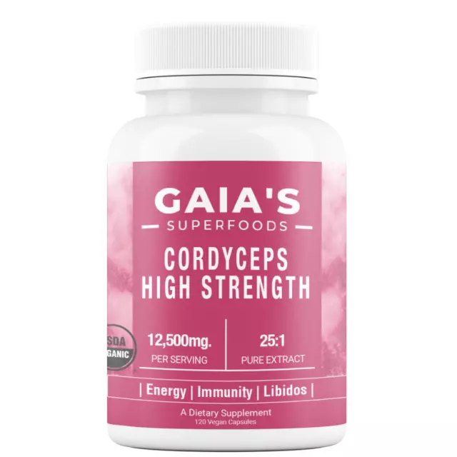 Organic Cordyceps Mushroom | High Strength | 120 Vegan Capsules | 2 Month Supply