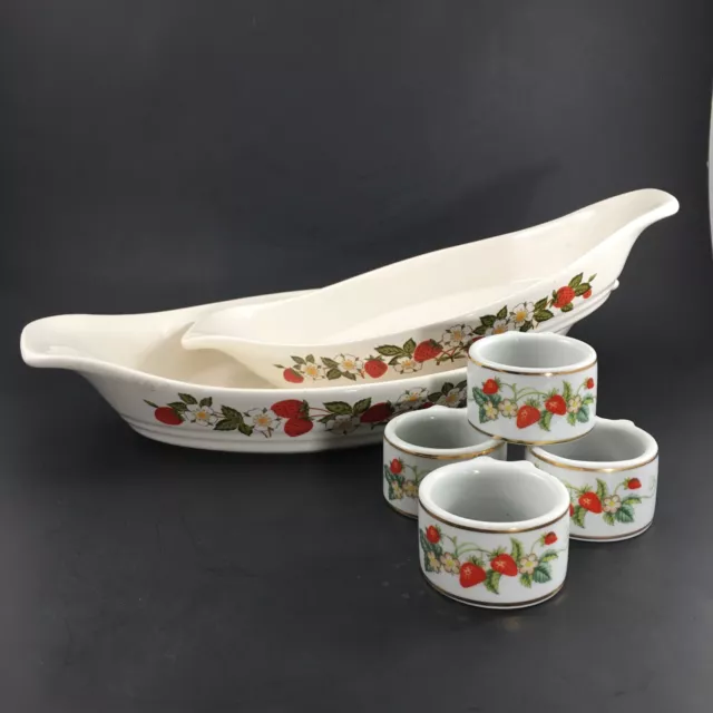 Sheffield Strawberries N Cream Au Gratin Baking Dishes AVON Napkin Ring Holders