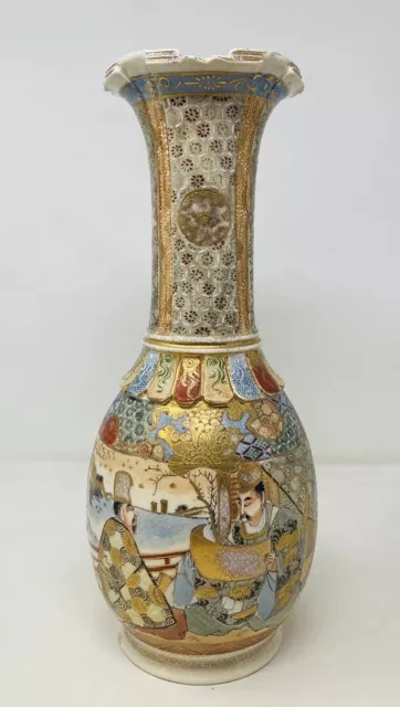 Satsuma Vase Scenes Faces Large Vase Gilt Detailed Gold Japanese Antique GA