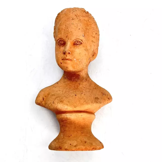 Antique Terra Cotta Clay Sculpture Bust Greek Roman Female Child 6" Tall