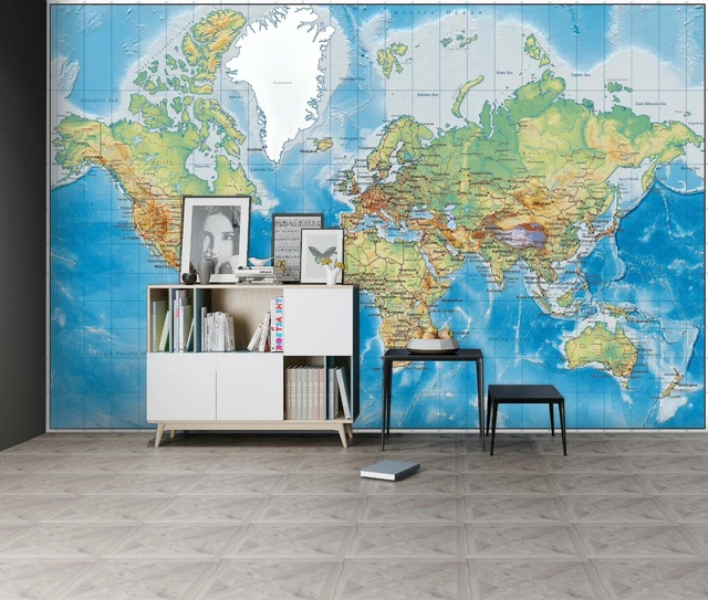 3D BLUE WORLD Map ZHUA9771 Wallpaper Wall Murals Removable Self ...