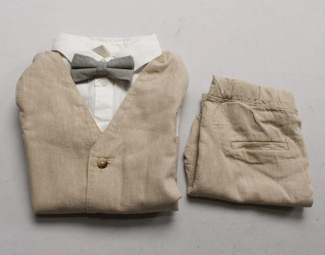 H&M Baby Boy's 3-Piece Dress Bowtie Outfit Set JJ4 Light Beige Size 2T