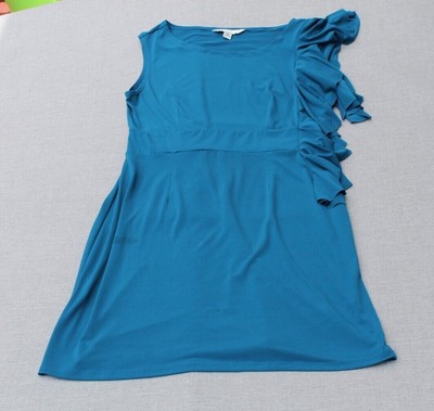 AA Studio AA Dress Womens Size 10 Teal Bodycon Ruffle Sleeve Short
