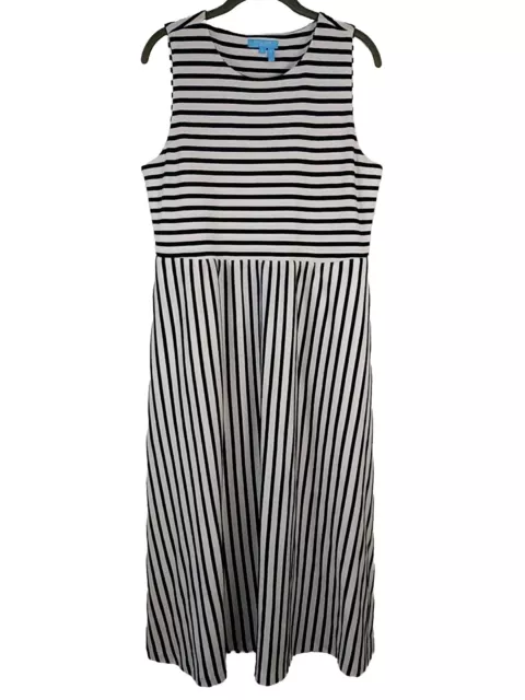 DRAPER JAMES RSVP Black & White Striped Knit Sleeveless Dress Midi Pockets Large