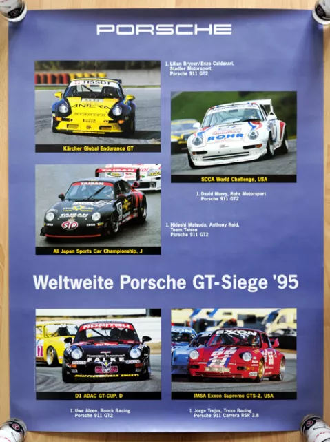 org. Porsche Plakat Renn Poster  "Porsche GT Siege" 1995 Porsche 911 GT2 und RSR