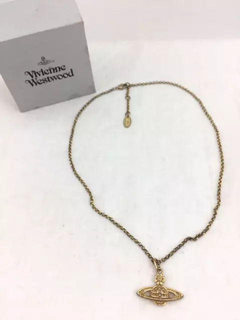 Vivienne Westwood Pendant Necklace Mini Bas Relief Crystal Brass DEFECT Used* F1