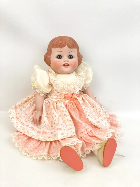 Vintage Artisan Porcelain & Cloth Body Baby Doll Blue Glass Eyes Hand Made 20"