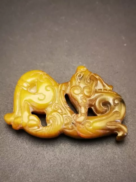 Ancient Natural Chinese. Old Hetian Jade Hand-carved Beast Pendant NR Y87