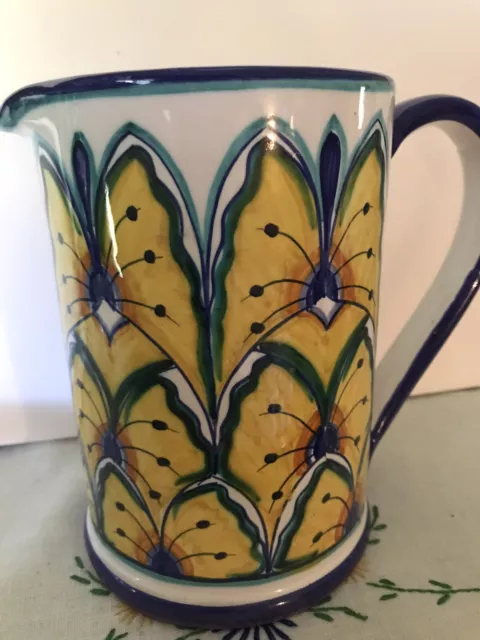 Deruta Italy Art Pottery Hand Painted Di Pinto A Mano Signed 6 1/2” Pitcher