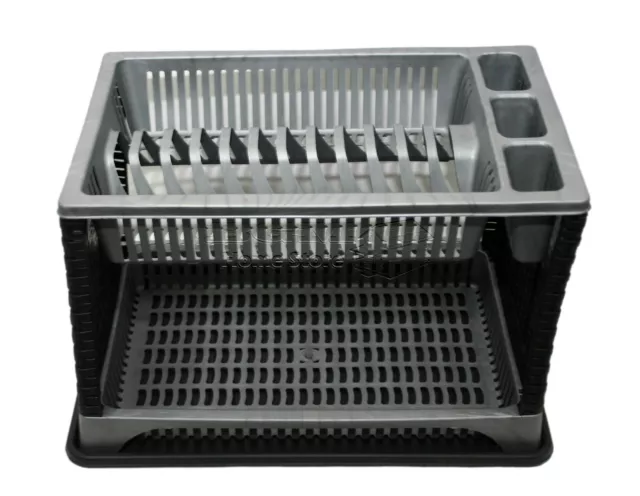 Modern Design 2 Layer Plastic Dish Drainer Rack Utensil Cutlery Silver-BLACK BT 3