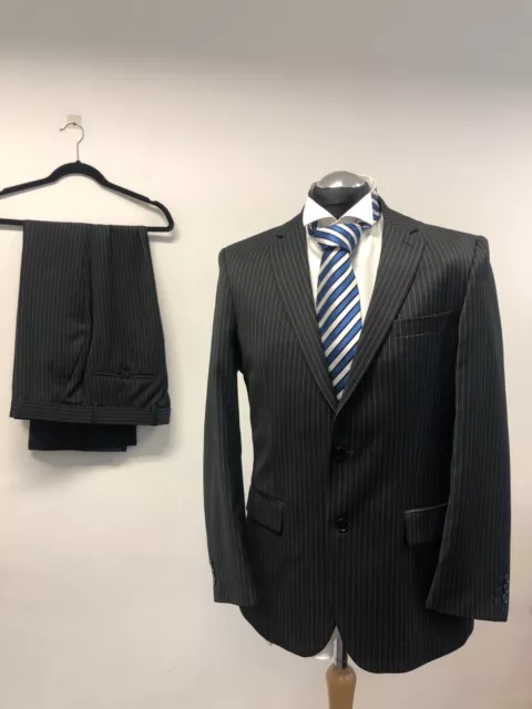 Pierre Cardin 2Pc Suit Black Stripe Wool Blend 40R Trs W38 L31 Bnwot