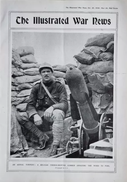 1916 WWI WW1 Estampado Antena Torpedo Bélgica Gabardina Mortero Gunner