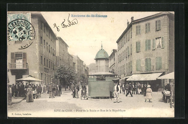CPA Rive-de-Gier, Place de la Boirie et Rue de la Republique 1904