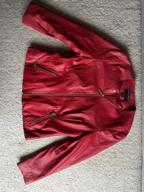 Bernardo Genuine Leather Zip Front Red Jacket Size: Petite Medium