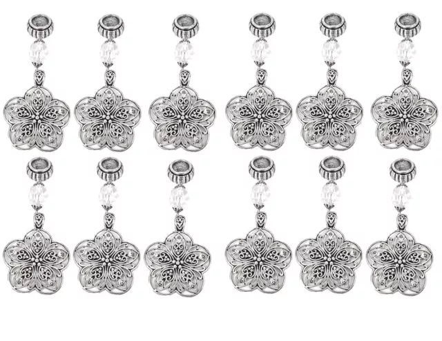 WHOLESALE/BULK - 12 Scarf Pendants - Flower Design with Clear Bead - 12cms