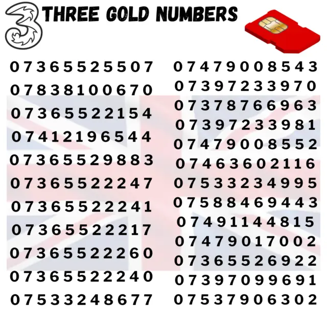 Thee network Gold VIP  sim card Choose number Pay As you Go sim card Tri Sim UK