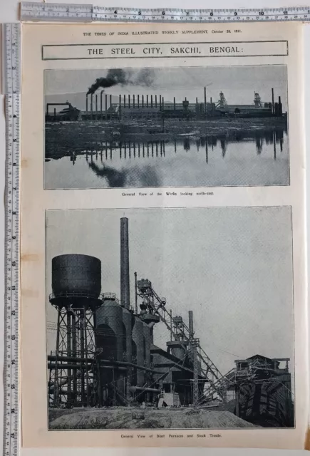 1911 India Print Sakchi Bengal View Of Works Blast Furnaces Stock Trestle