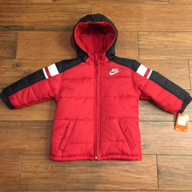 Nike Varsity Red Colorblock Puffer Jacket Boys Size 4 Red Black Winter Coat NWT