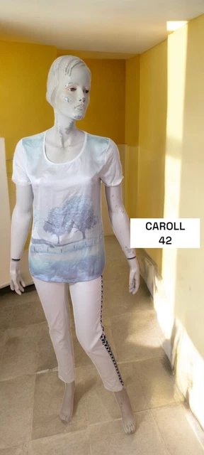 Chemisier Caroll Femme - Blanc Rayé Rose - Taille 44/46 - Coton/polyester - Manches Longues - Occasion Bon état