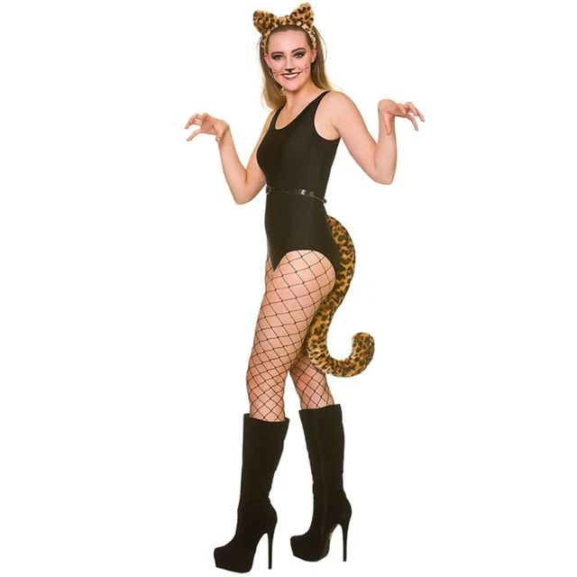 Adulto Leopardo Orecchie E Gigante Coda Set Costume Fascia Accessorio Costume