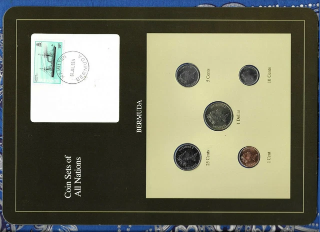 Coin Sets of All Nations Bermuda w/card 1986-1991 UNC $1 25 cent 1988 10 cent 90