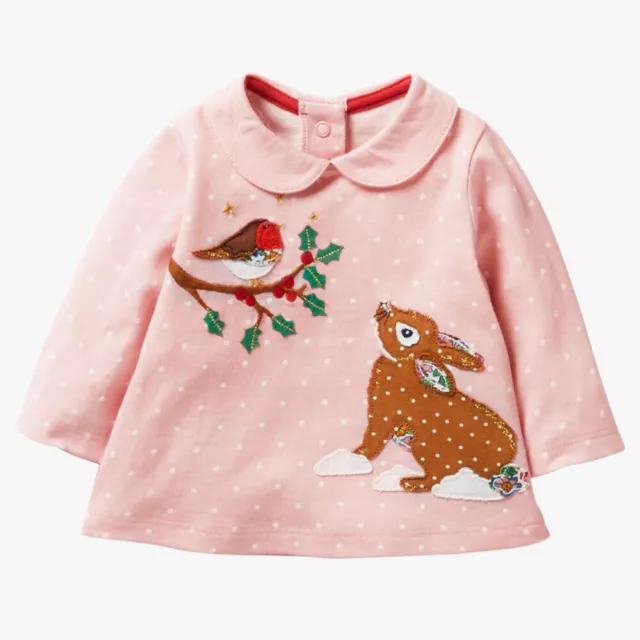 Baby Boden Girls Applique Long Sleeve Top Robin Rabbit Sizes 0-3 mths to 3-4 Yrs
