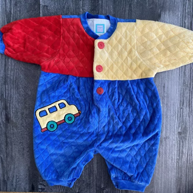 Vintage 90s Little Me Baby Fleece quited Color block outfit cars 6M primary USA