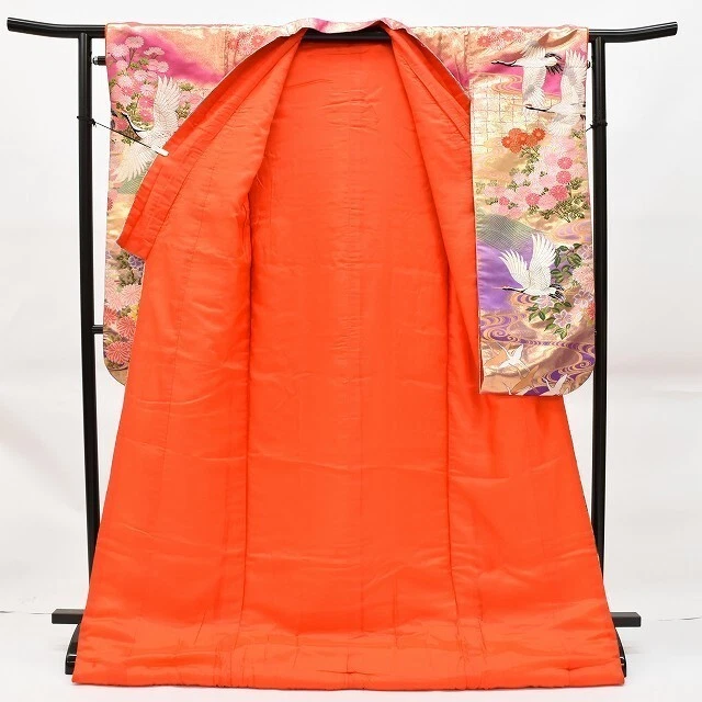 Japanese Kimono Uchikake Luxurious Wedding Embroidery Pure Silk Pink Crane K561 2
