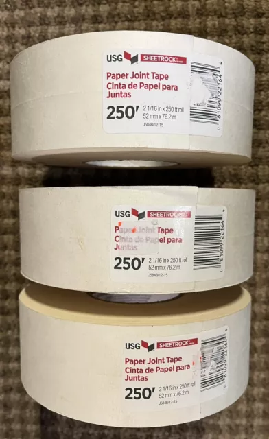 Lot of 3 USG Sheetrock Paper Joint Tape (Each Roll: 250' x 2-1/16") J584B/12-15