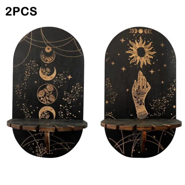 2pcs Crystal Shelf Display Moon and Stars Wooden Crystal Holder Boho Decor/