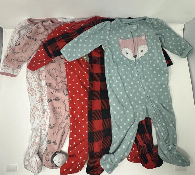 Lot Of 5 Carter's Fleece Baby Girl Pajamas  3 - 6 Months Sleeper