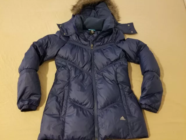 Womens adidas Jacket S Small Navy Blue Bubble Down Puffer Hooded