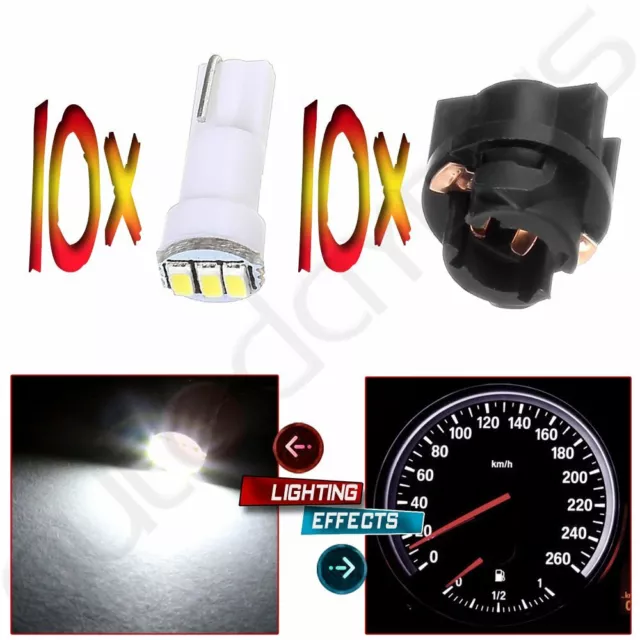 10 PC74 T5 White LED Twist Socket Instrument Panel Cluster Plug Dash Light Bulb