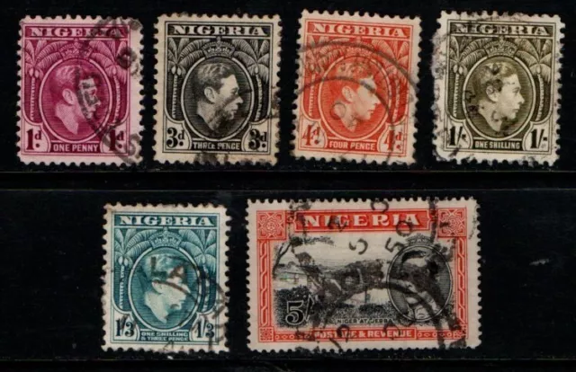 Nigeria 1938 King George VI selection to 5/- SG50a, 53b, 54, 56-57,  59b Used