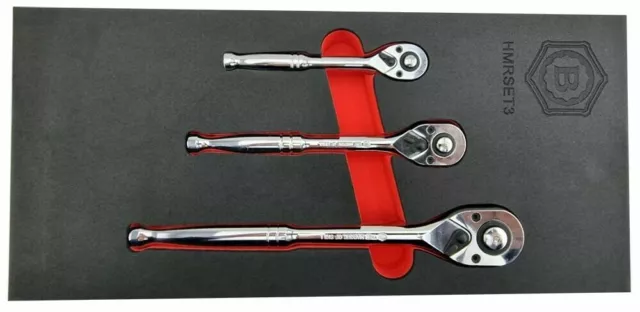 Britool Hallmark 3 Pce 1/4" 3/8" 1/2" Drive Ratchet Set 72T Fine Quick Release