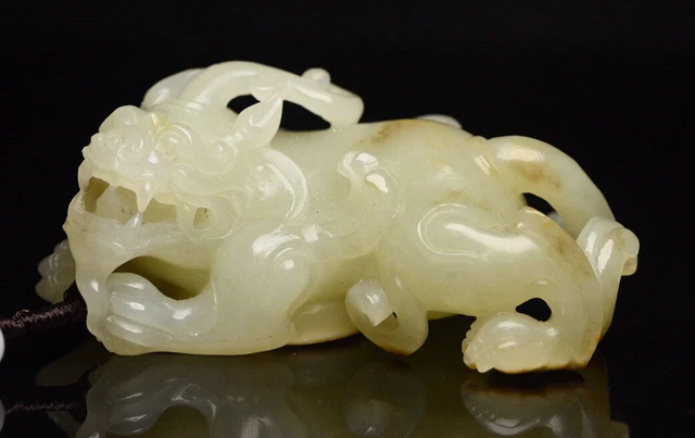 3.2" Chinese Natural Hetian Nephrite Yellow Jade Coin Pixiu Beast Wealth Statue