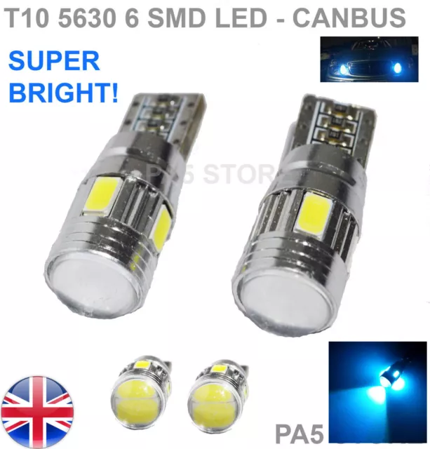 2x T10 6-SMD 5630 LED ICE BLUE W5W 501 CANBUS REVERSE SIDE LIGHTS BULBS 8000k