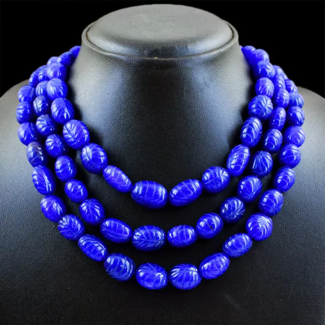 919.00 Cts Earth Mined ENHANCED  Sapphire Oval Carved Beads Necklace NK 07E89