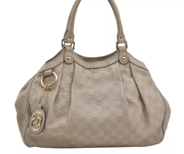 Authentic GUCCI Guccissima Sukey Shoulder Tote Bag GG Leather 211944 Ivory 4253G