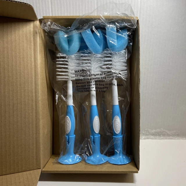 New Dr.Browns 3 Pack of Blue Bottle And Teat Brushes Box Sealed