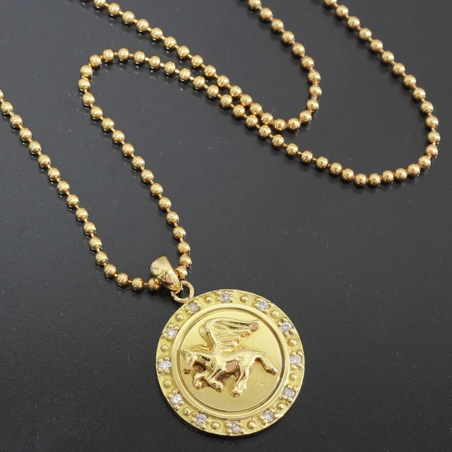 AHKAH Necklace Pegasus Medal Diamond 11.7g Yellow Gold 18k Authentic E0113