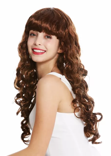 Perücke Damen Karneval lang Locken lockig voluminös Pony Goldbraun Braun 0082