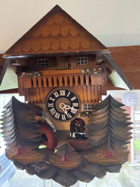 Vintage Black Forest German Musical 1 day Cuckoo Clock with Dancers