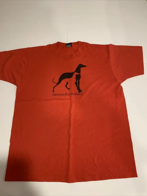 Vintage GREYHOUND PETS Screen Stars Red Print  T Shirt Size L USA Single Stitch