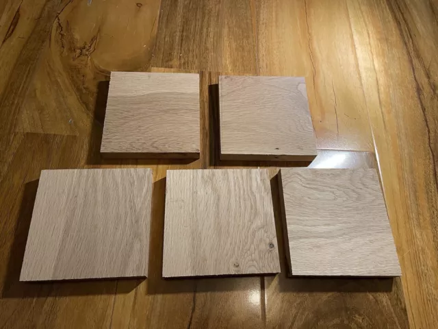 5 Solid Oak Timber Offcuts. Hardwood. Craft. Mini Slabs. 100x100x16mm squares