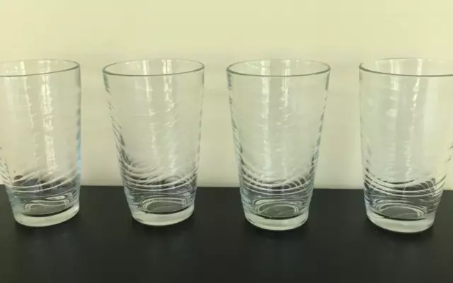 Vintage Libby WAVES Drinking Glasses Tumblers Set Of Four Clear Glass 18 oz