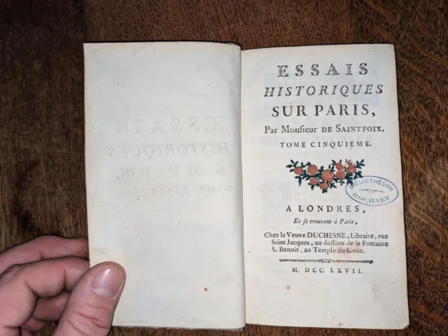 livre ancien - De Saintfoix - Essais historiques sur Paris T 5  - 1767